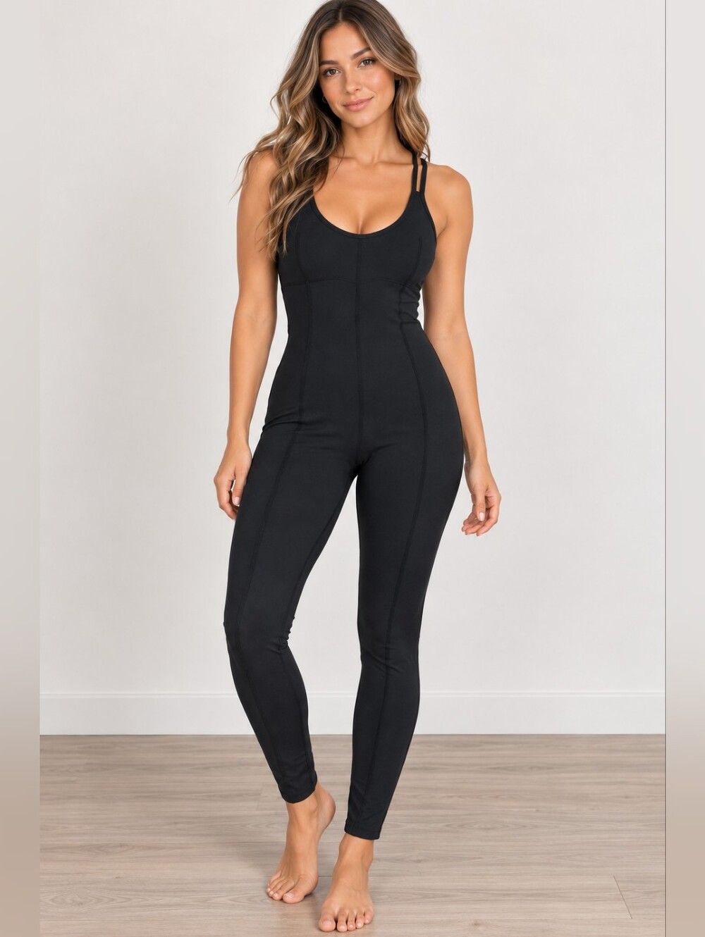 FP Movement by Free People Black Double-Strap Seam Jumpsuit